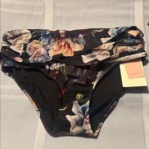 Alex Marie Floral Fold-Over Bikini Bottoms - Black Multicolor Size Small